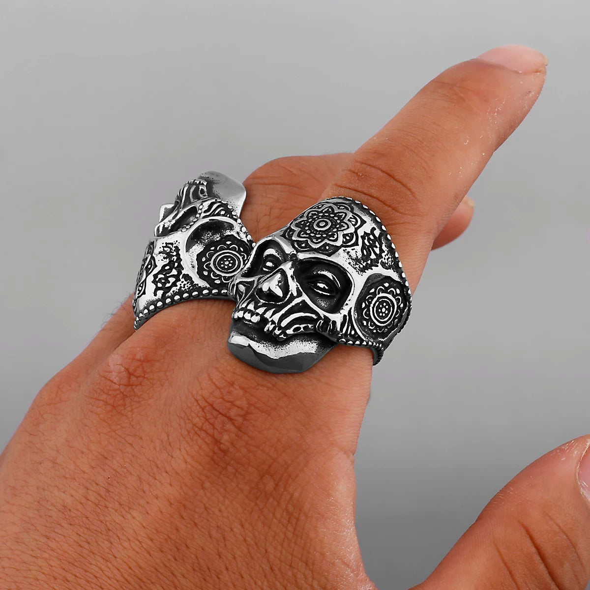 Unique Santa Muerte 316L Stainless Steel Skull Ring