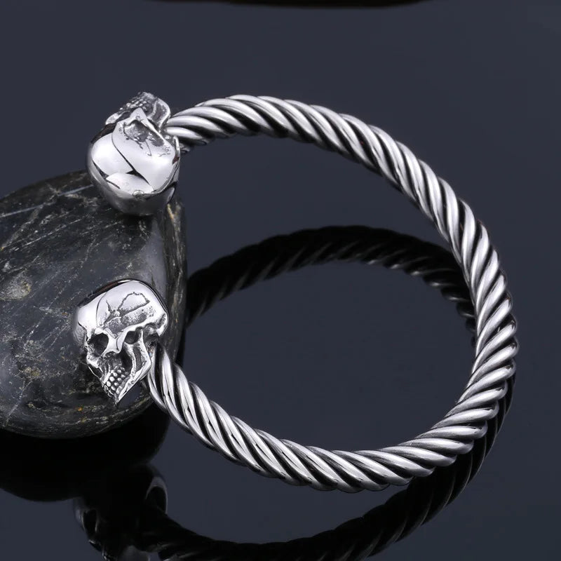 High Quality 316L Stainless Steel Double Skull Bracelet