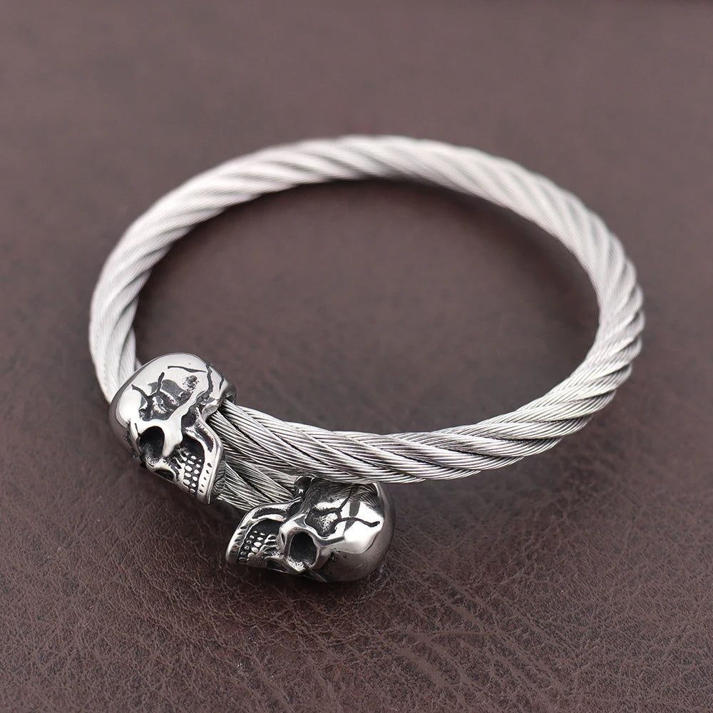 316L Stainless Steel Double Skull Head Bracelet