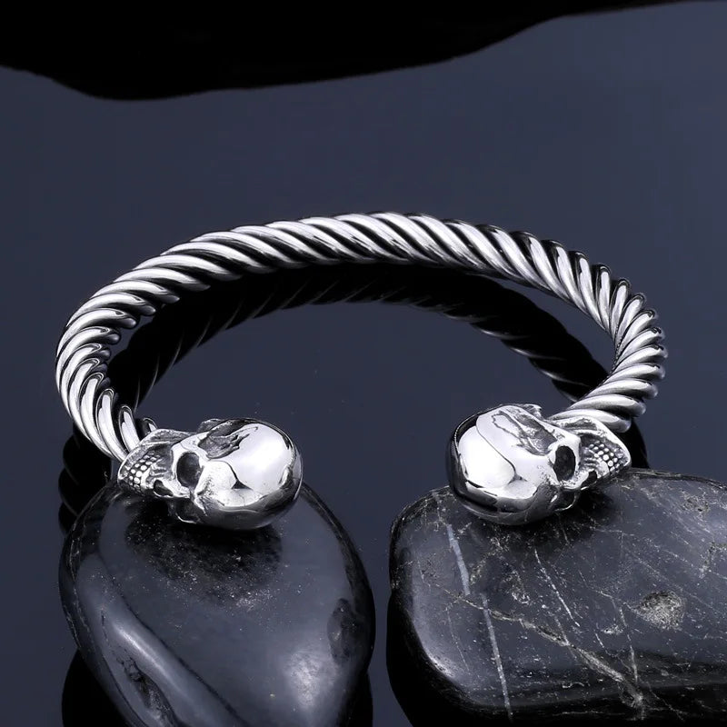 High Quality 316L Stainless Steel Double Skull Bracelet