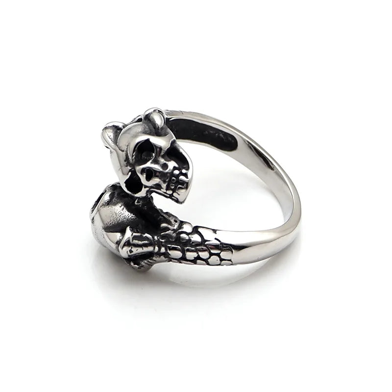 316L Stainless Steel Double Skull Head Ring