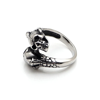 316L Stainless Steel Double Skull Head Ring