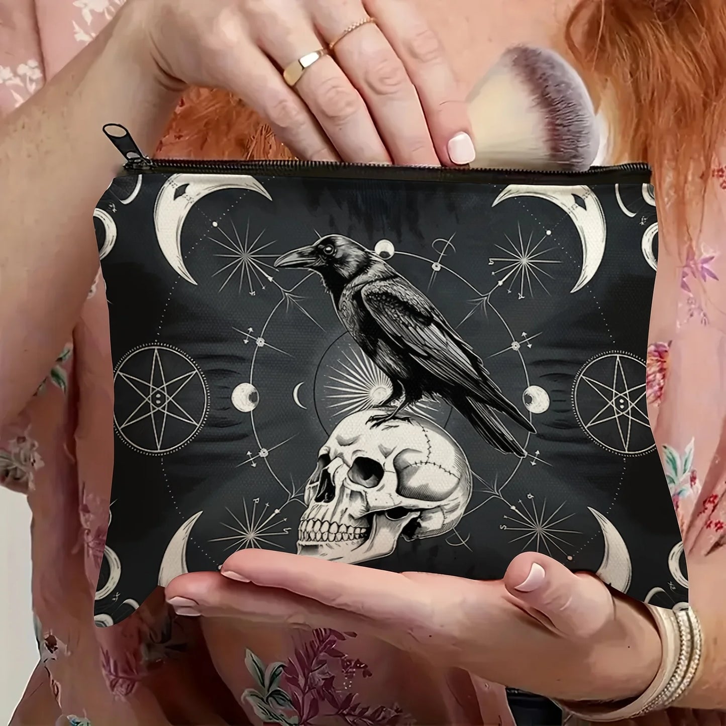 Halloween Crow Skull Makeup Bag