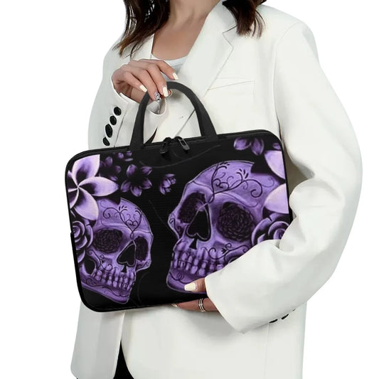 Purple Rose Skull Print Laptop Sleeve