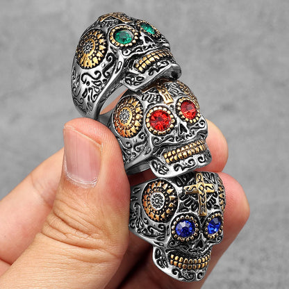 316L Stainless Steel Religious Cross Skull Rings