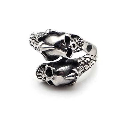 316L Stainless Steel Double Skull Head Ring