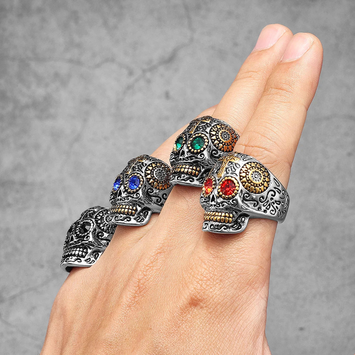 316L Stainless Steel Religious Cross Skull Rings