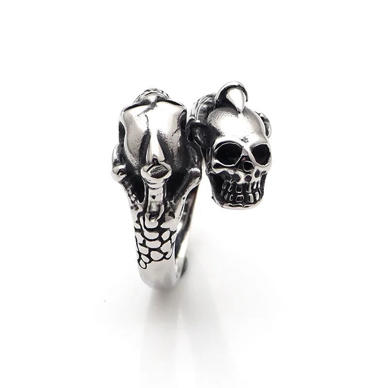 316L Stainless Steel Double Skull Head Ring