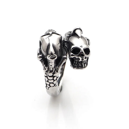 316L Stainless Steel Double Skull Head Ring