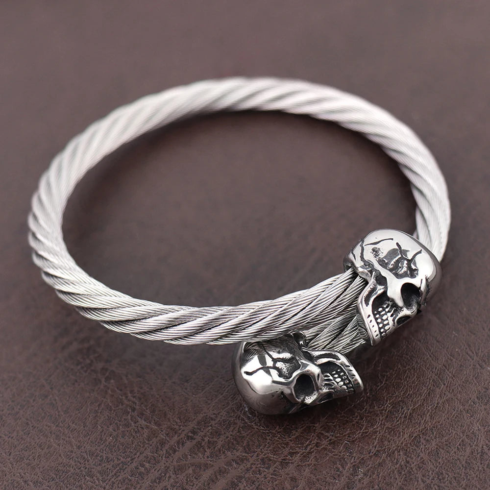 316L Stainless Steel Double Skull Head Bracelet