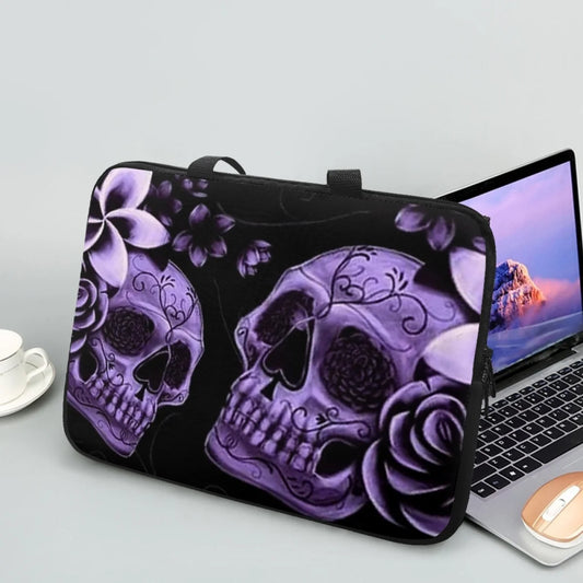 Purple Rose Skull Print Laptop Sleeve