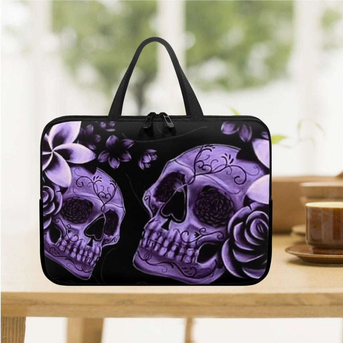 Purple Rose Skull Print Laptop Sleeve