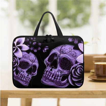 Purple Rose Skull Print Laptop Sleeve