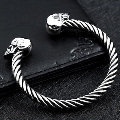 High Quality 316L Stainless Steel Double Skull Bracelet