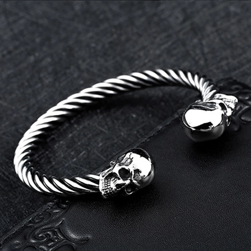 High Quality 316L Stainless Steel Double Skull Bracelet