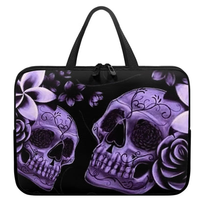 Purple Rose Skull Print Laptop Sleeve