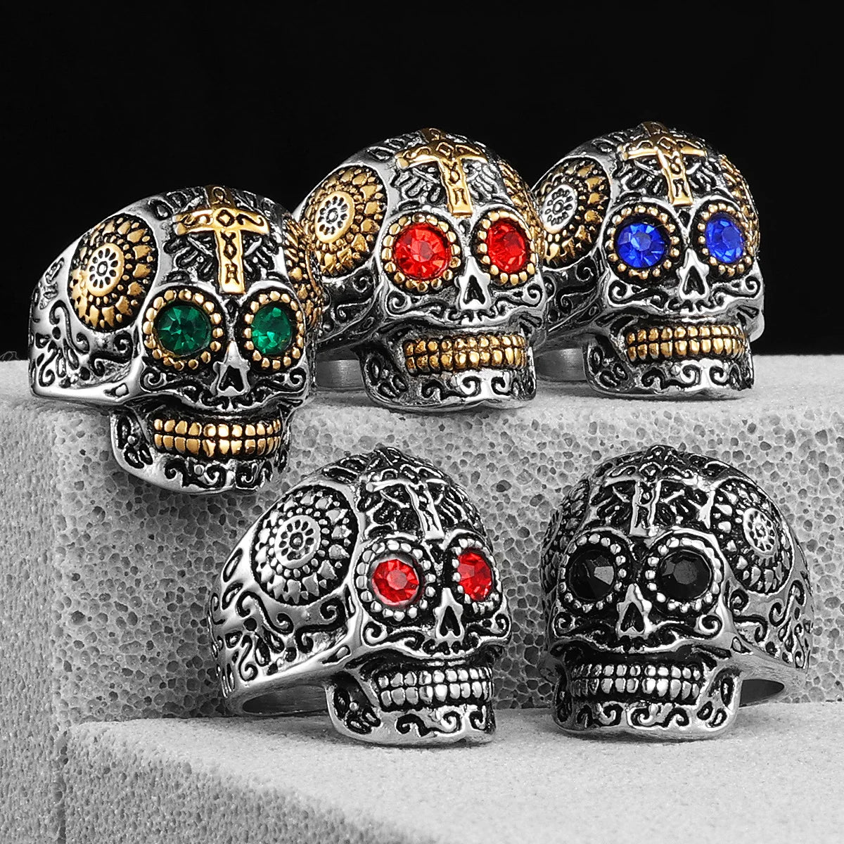 316L Stainless Steel Religious Cross Skull Rings