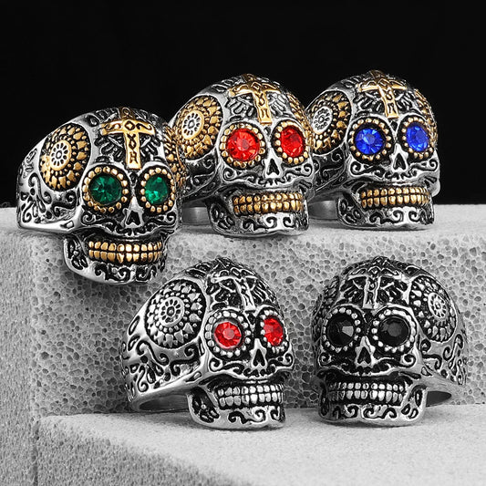316L Stainless Steel Religious Cross Skull Rings