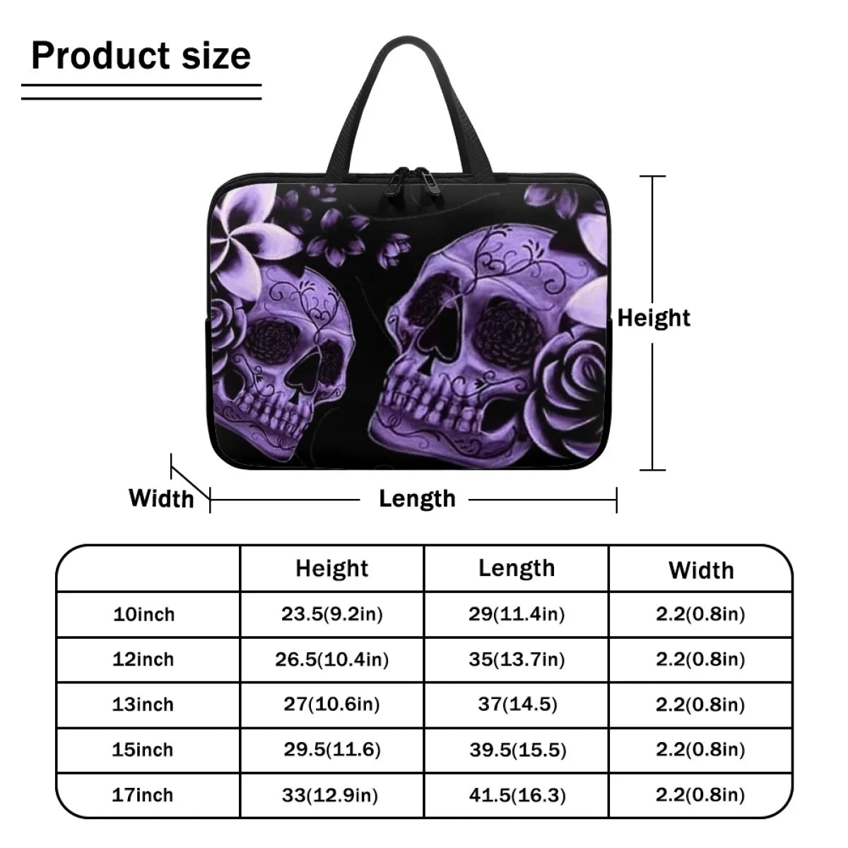Purple Rose Skull Print Laptop Sleeve