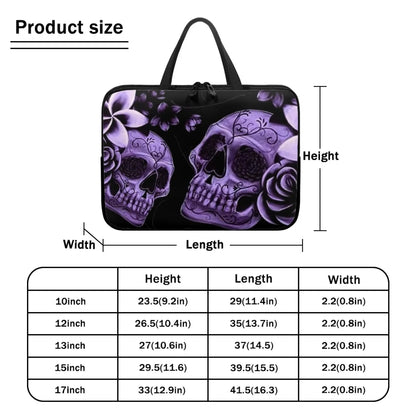 Purple Rose Skull Print Laptop Sleeve