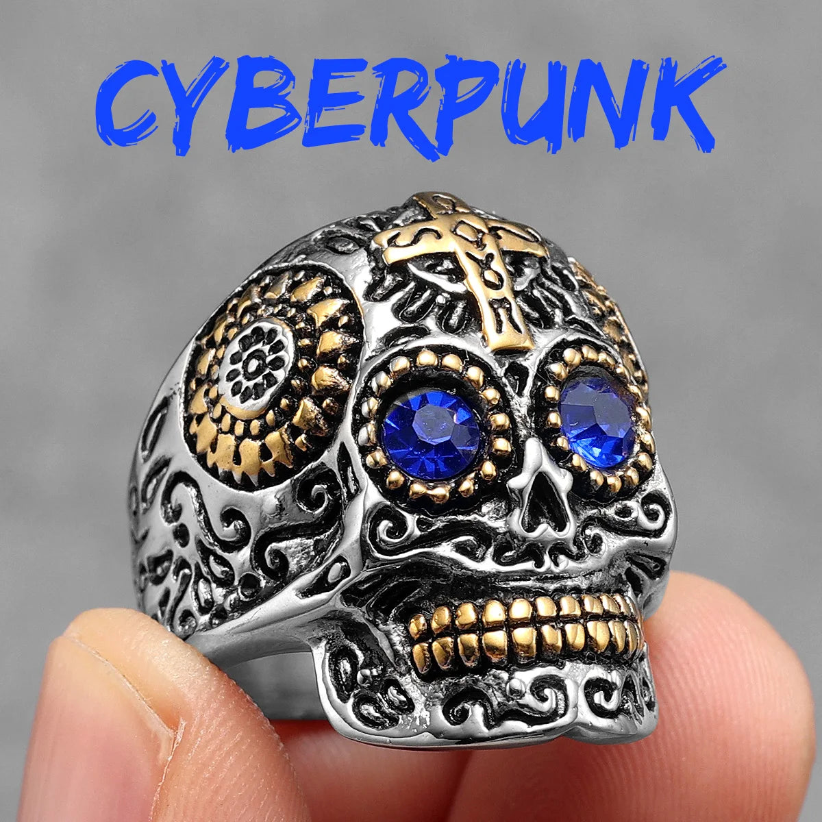 316L Stainless Steel Religious Cross Skull Rings