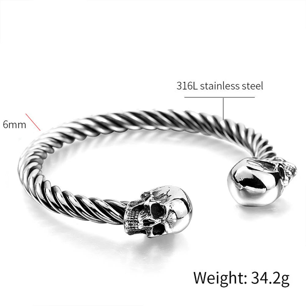 High Quality 316L Stainless Steel Double Skull Bracelet