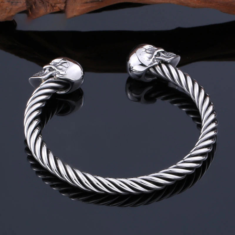 High Quality 316L Stainless Steel Double Skull Bracelet