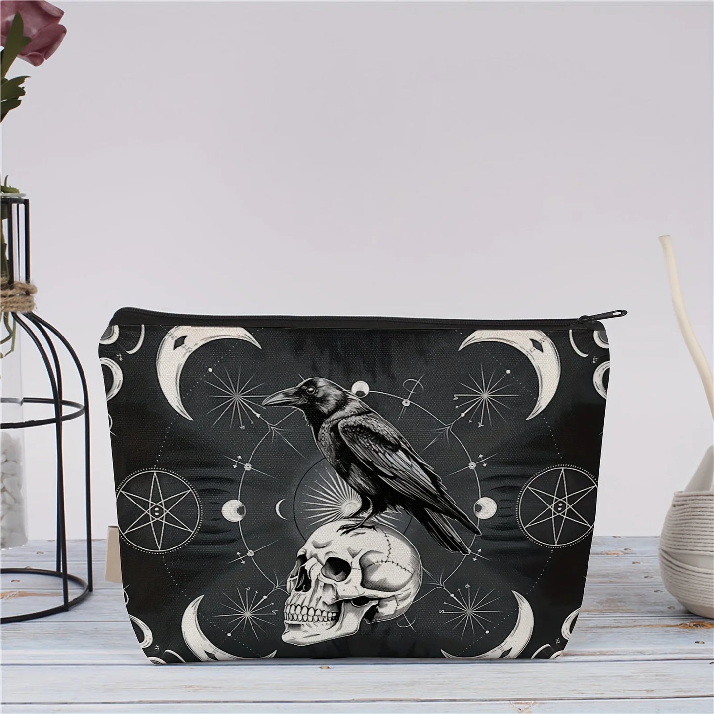 Halloween Crow Skull Makeup Bag