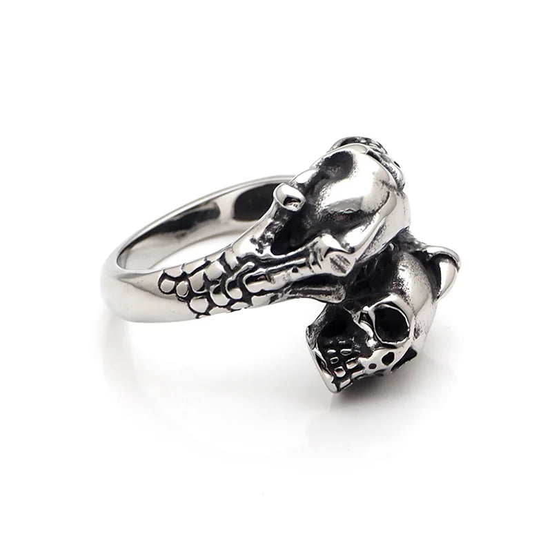 316L Stainless Steel Double Skull Head Ring