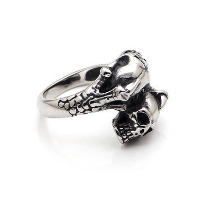 316L Stainless Steel Double Skull Head Ring