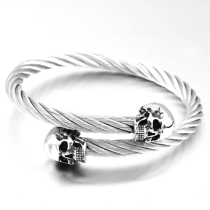 316L Stainless Steel Double Skull Head Bracelet