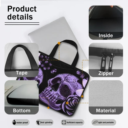 Purple Rose Skull Print Laptop Sleeve